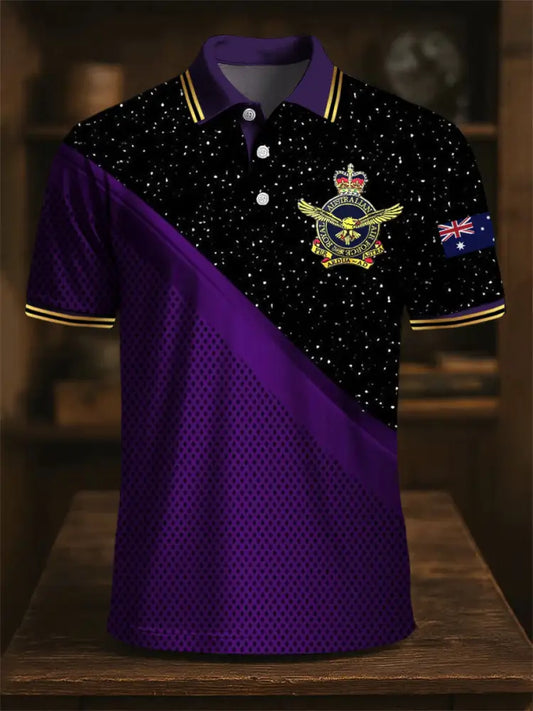 Men’s Australia Flag Emblem Glitter Printed Casual Business Polo Shirt Colorful / S