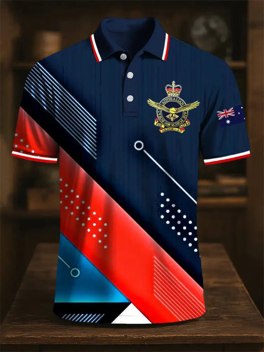 Men’s Australia Flag Emblem Spliced Printed Casual Business Polo Shirt Colorful / S
