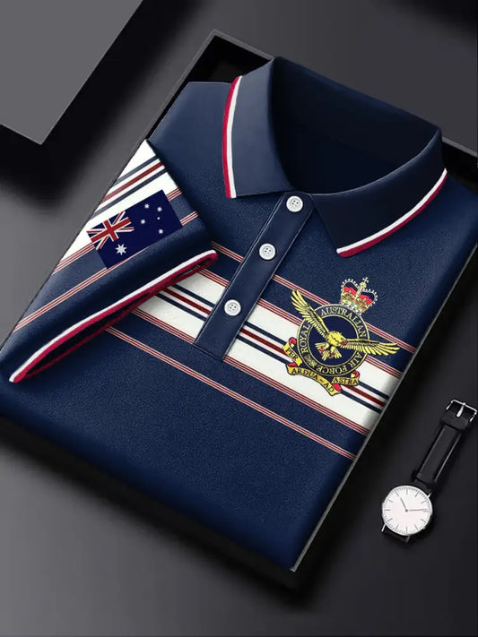 Men’s Australia Flag Emblem Stripe Printed Casual Business Polo Shirt Colorful / S