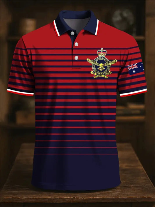Men’s Australia Flag Emblem Stripe Printed Casual Business Polo Shirt Colorful / S