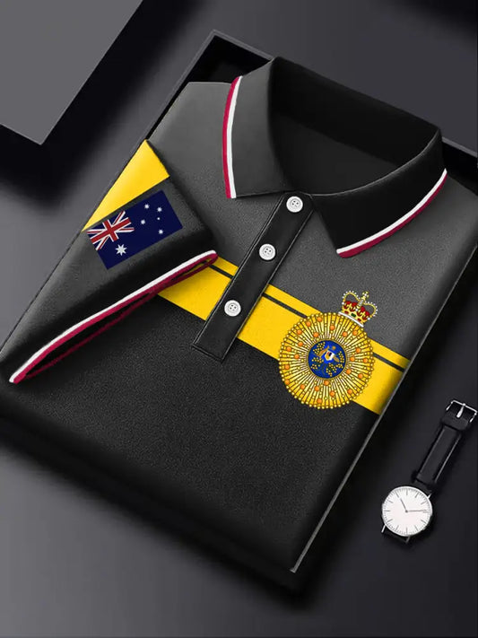Men’s Australia Flag Emblem Stripe Printed Casual Business Short Sleeve Polo Shirt Colorful / S