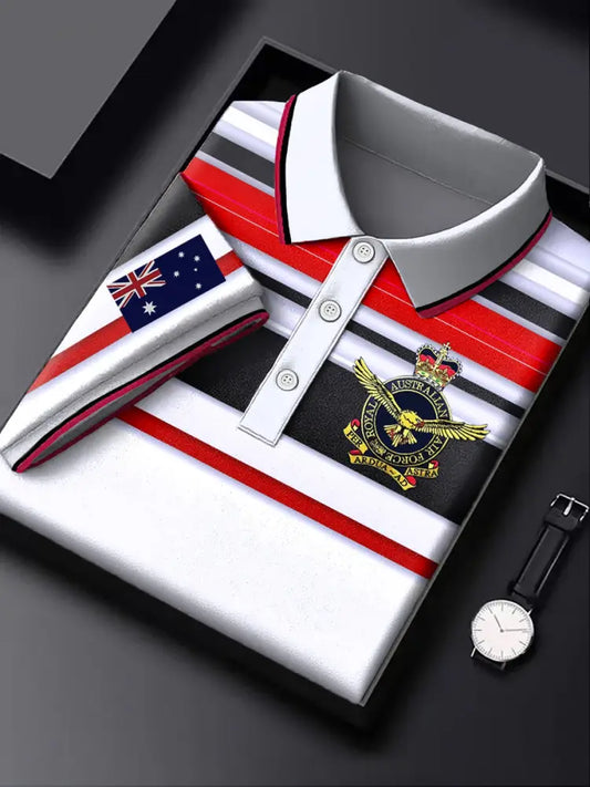 Men’s Australia Flag Emblem Stripe Printed Casual Business Short Sleeve Polo Shirt Colorful / S