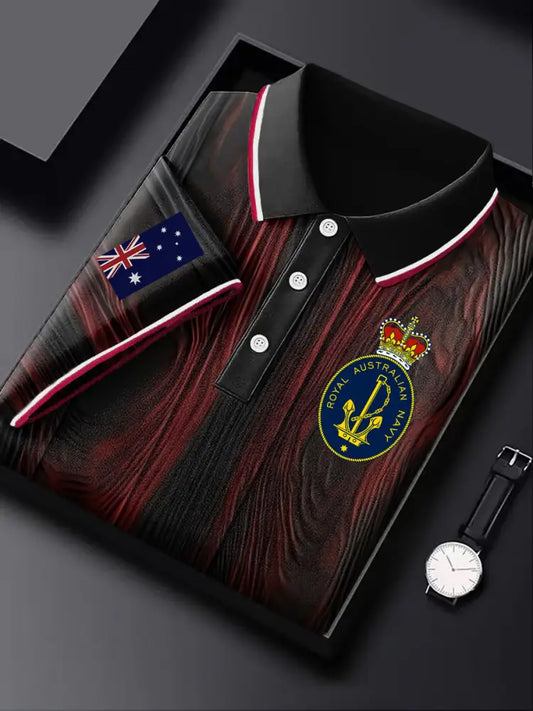 Men’s Australia Flag Emblem Textured Printed Casual Business Short Sleeve Polo Shirt Colorful / S