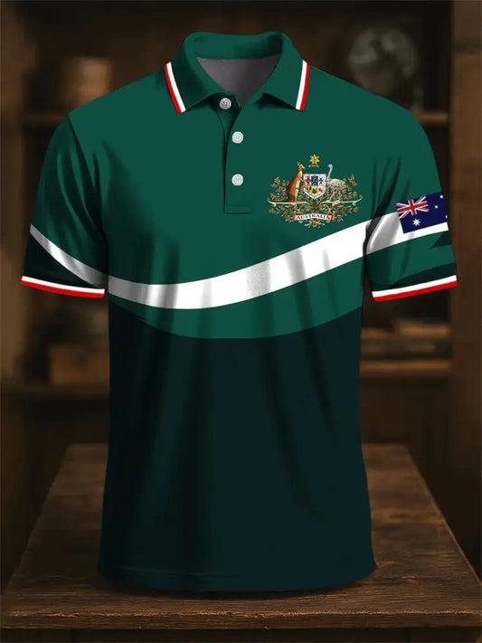 Men’s Australia Flag Kangaroo Emblem Art Print Casual Business Polo Shirt Colorful / S