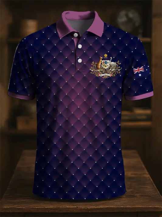 Men’s Australia Flag Kangaroo Emblem Spliced Printed Casual Business Polo Shirt Colorful / S