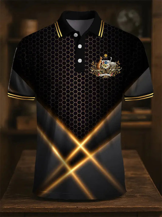 Men’s Australia Flag Kangaroo Emblem Spliced Printed Casual Business Polo Shirt Colorful / S
