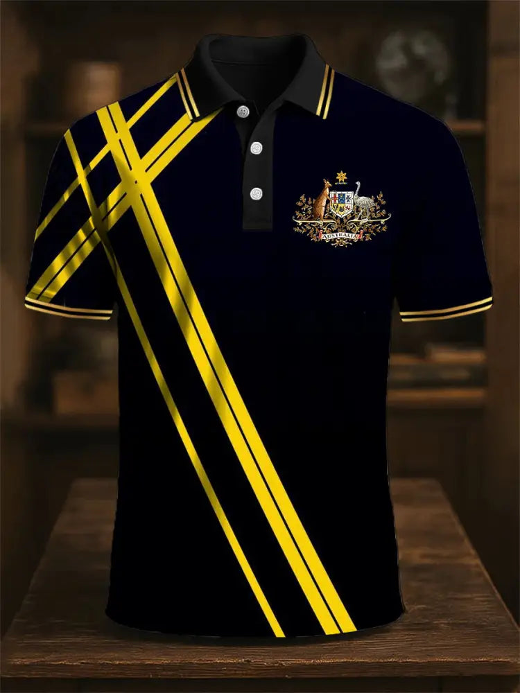 Men’s Australia Flag Line Print Casual Business Short Sleeve Polo Shirt Colorful / S