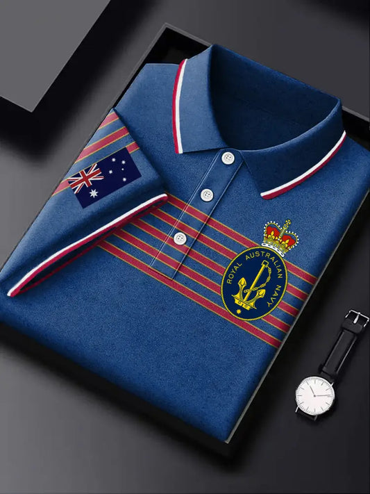 Men’s Australia Flag Navy Emblem Printed Casual Business Short Sleeve Polo Shirt Colorful / S