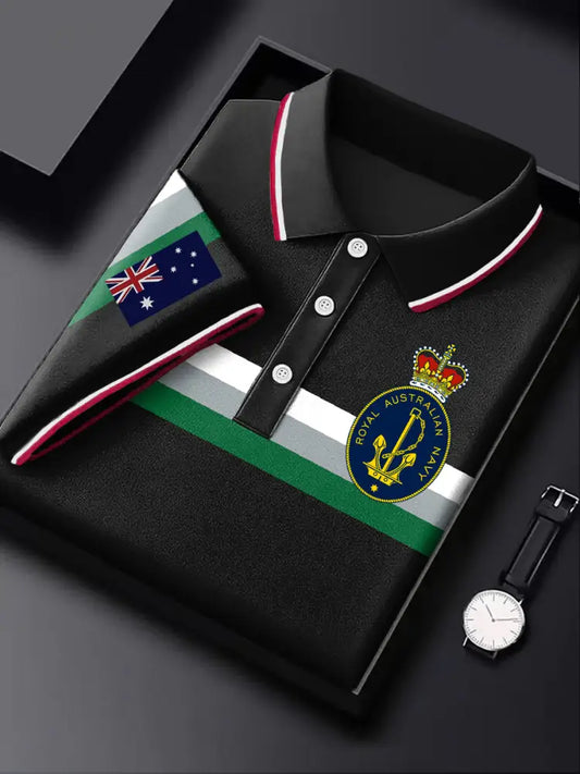 Men’s Australia Flag Navy Emblem Printed Casual Business Short Sleeve Polo Shirt Colorful / S