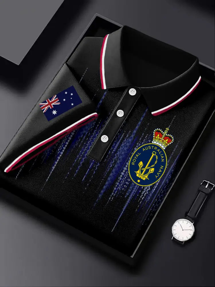 Men’s Australia Flag Navy Emblem Printed Casual Business Short Sleeve Polo Shirt Colorful / S