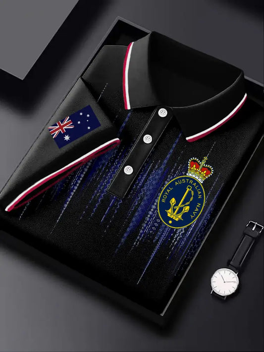 Men’s Australia Flag Navy Emblem Printed Casual Business Short Sleeve Polo Shirt Colorful / S