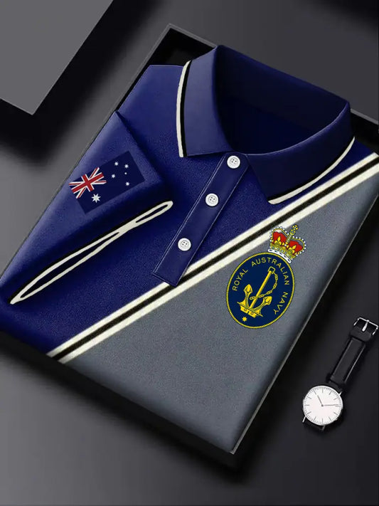 Men’s Australia Flag Navy Emblem Printed Casual Business Short Sleeve Polo Shirt Colorful / S