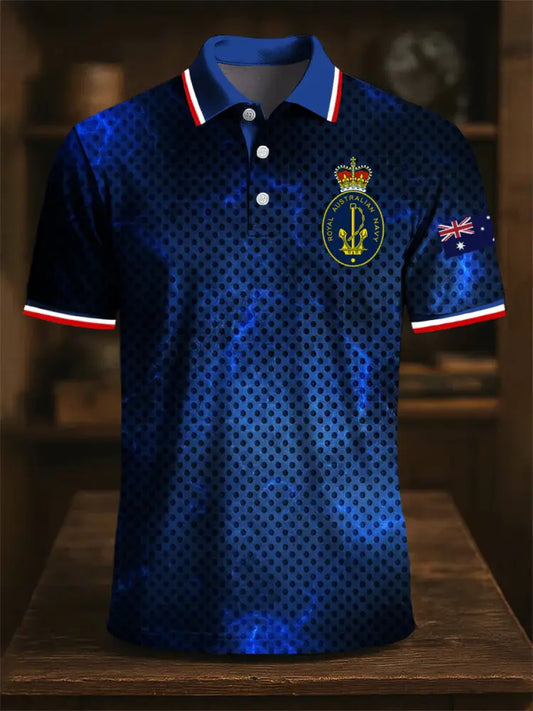 Men’s Australia Flag Navy Emblem Spliced Printed Casual Business Polo Shirt Colorful / S