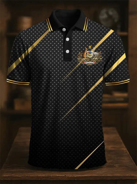 Men’s Australia Flag Stripe Gradient Printed Casual Business Short Sleeve Polo Shirt Colorful / S