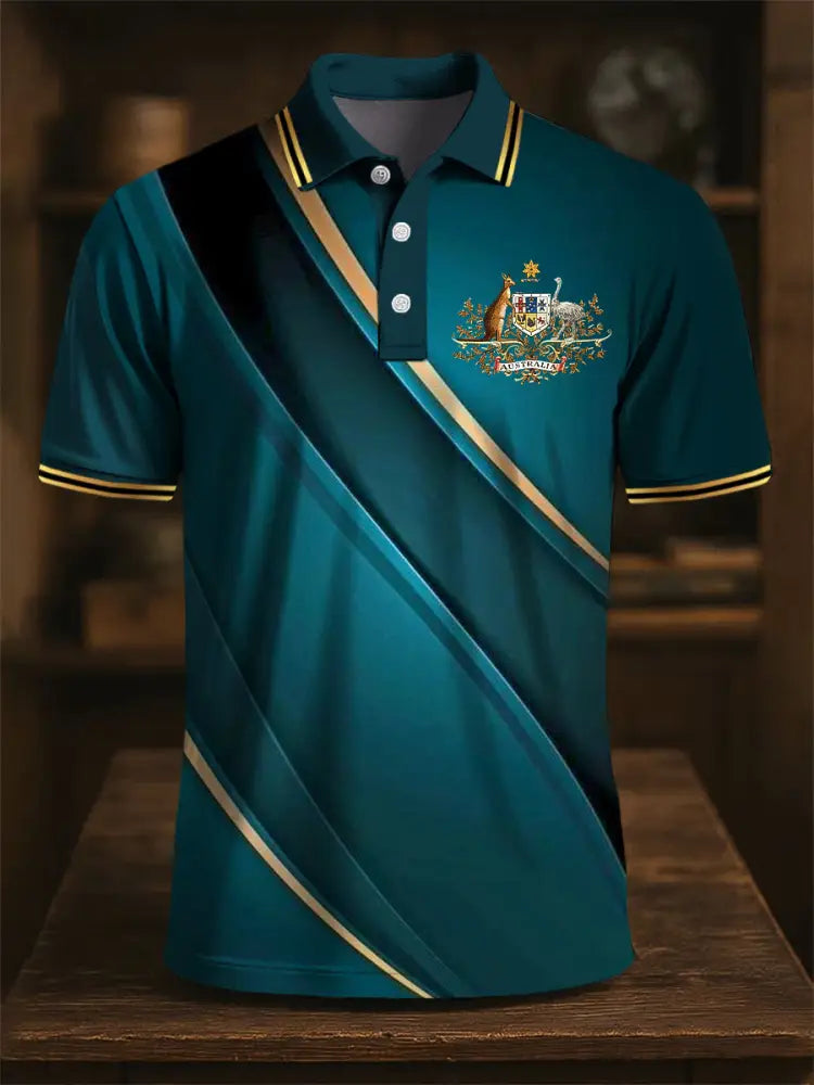 Men’s Australia Kangaroo Emblem Classic Line Print Casual Business Polo Shirt Colorful / S