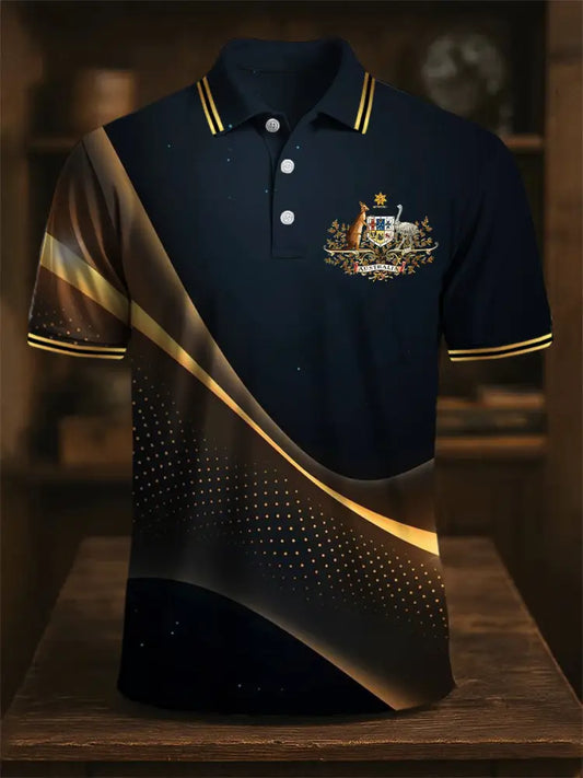 Men’s Australia Kangaroo Emblem Line Print Casual Business Polo Shirt Colorful / S
