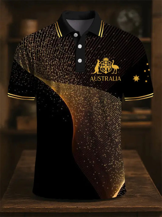 Men’s Australia Kangaroo Emblem Star Printed Casual Business Polo Shirt Colorful / S