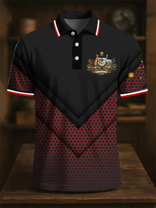 Men’s Australia Kangaroo Emblem Star Printed Casual Business Polo Shirt Colorful / S