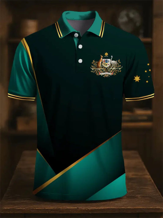 Men’s Australia Kangaroo Emblem Star Printed Casual Business Polo Shirt Colorful / S