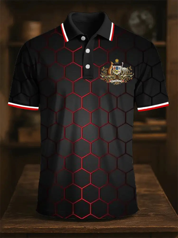 Men’s Australia Medal Geometric Gradient Printing Casual Business Short Sleeve Polo Shirt Colorful / S
