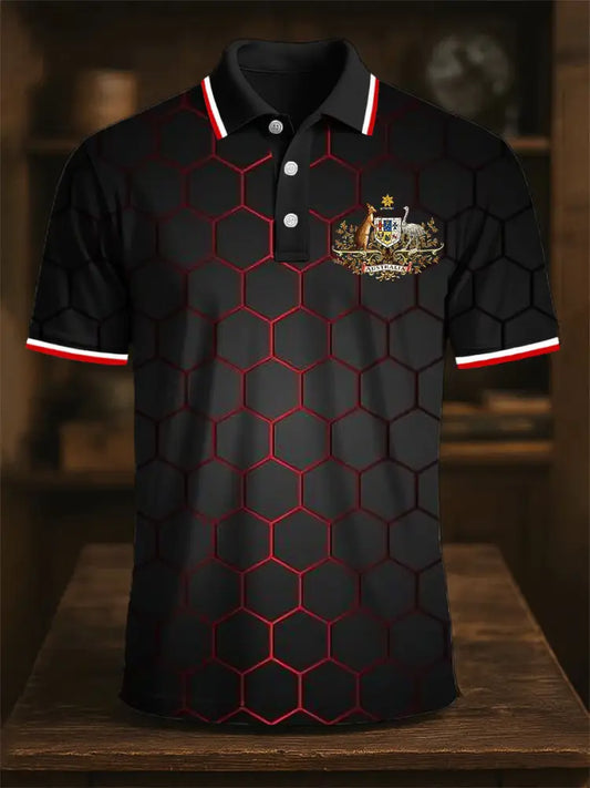 Men’s Australia Medal Geometric Gradient Printing Casual Business Short Sleeve Polo Shirt Colorful / S