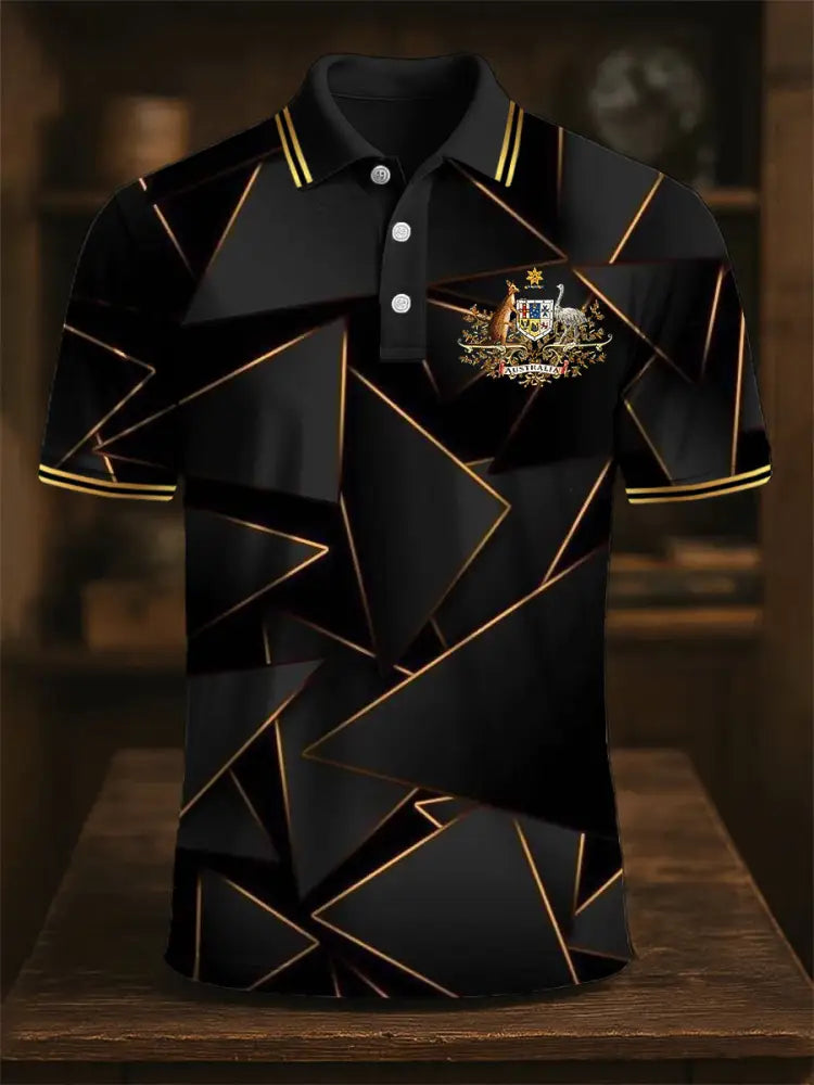 Men’s Australia Medal Geometric Print Casual Business Short Sleeve Polo Shirt Colorful / S