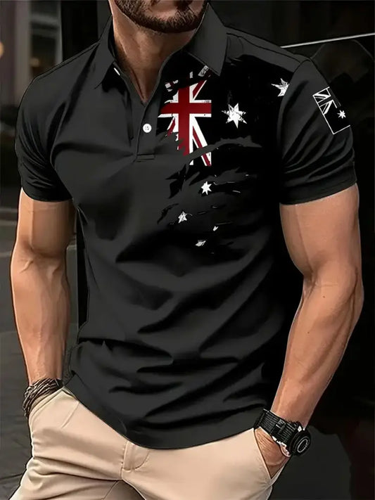 Men’s Australia Patriotic Printed Casual Tops Black / S