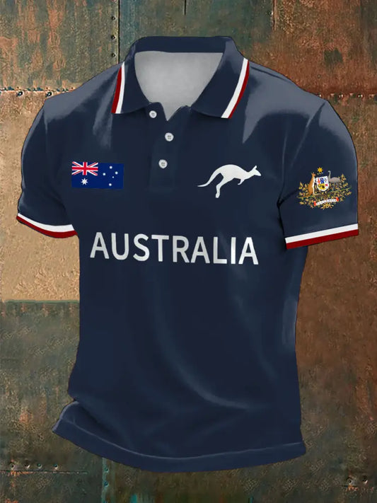 Men’s Australia Patriotic Printed Casual Tops Navy Blue / S