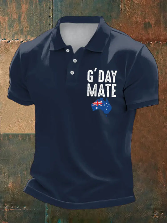 Men’s Australia Patriotic Printed Casual Tops Navy Blue / S