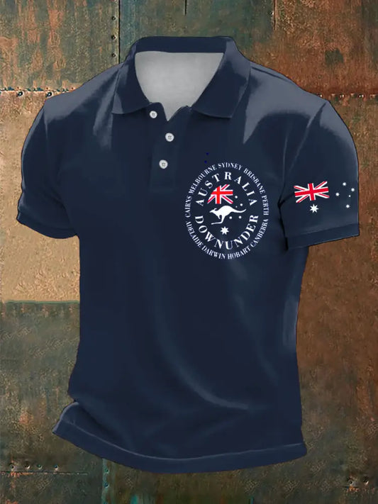 Men’s Australia Patriotic Printed Casual Tops Navy Blue / S