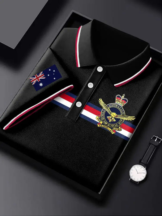 Men’s Australia Stripe Crown Crest Printed Casual Business Polo Shirt Colorful / S