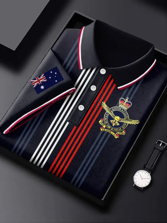 Men’s Australia Stripe Crown Crest Printed Casual Business Polo Shirt Colorful / S