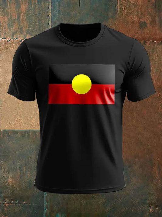 Men’s Australian Aboriginal Flag Printed T-shirt Black / S