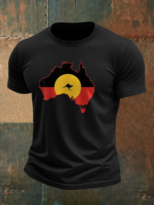 Men’s Australian Aboriginal Flag Printed T-shirt Black / S