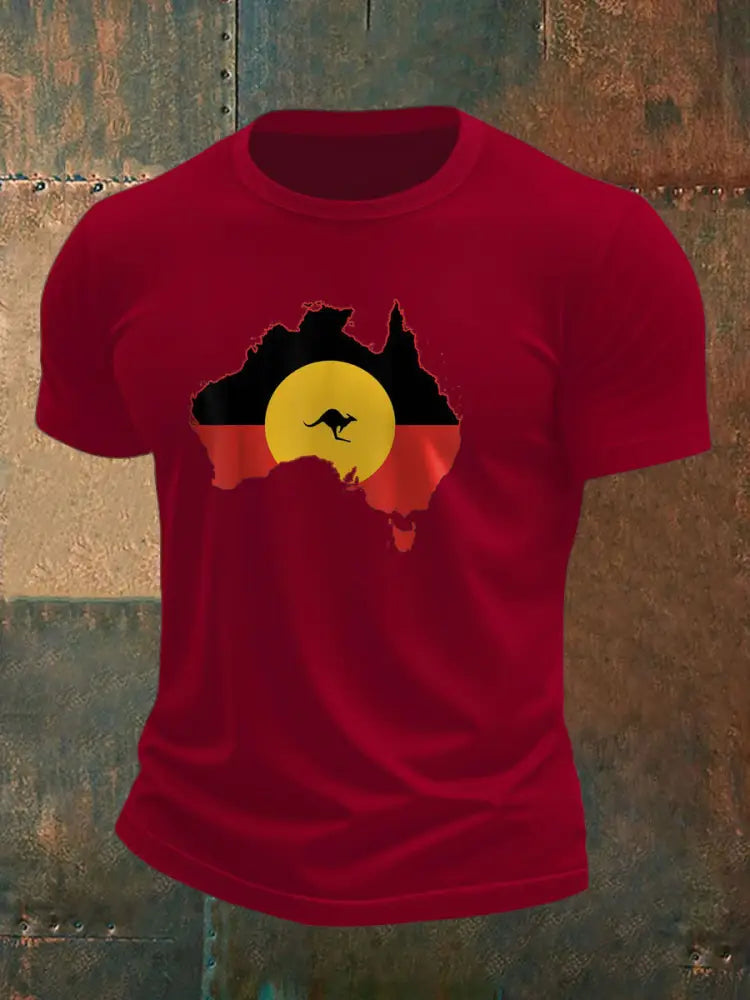 Men’s Australian Aboriginal Flag Printed T-shirt Deep Red / S