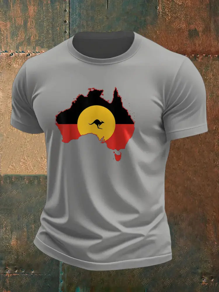 Men’s Australian Aboriginal Flag Printed T-shirt Light Gray / S