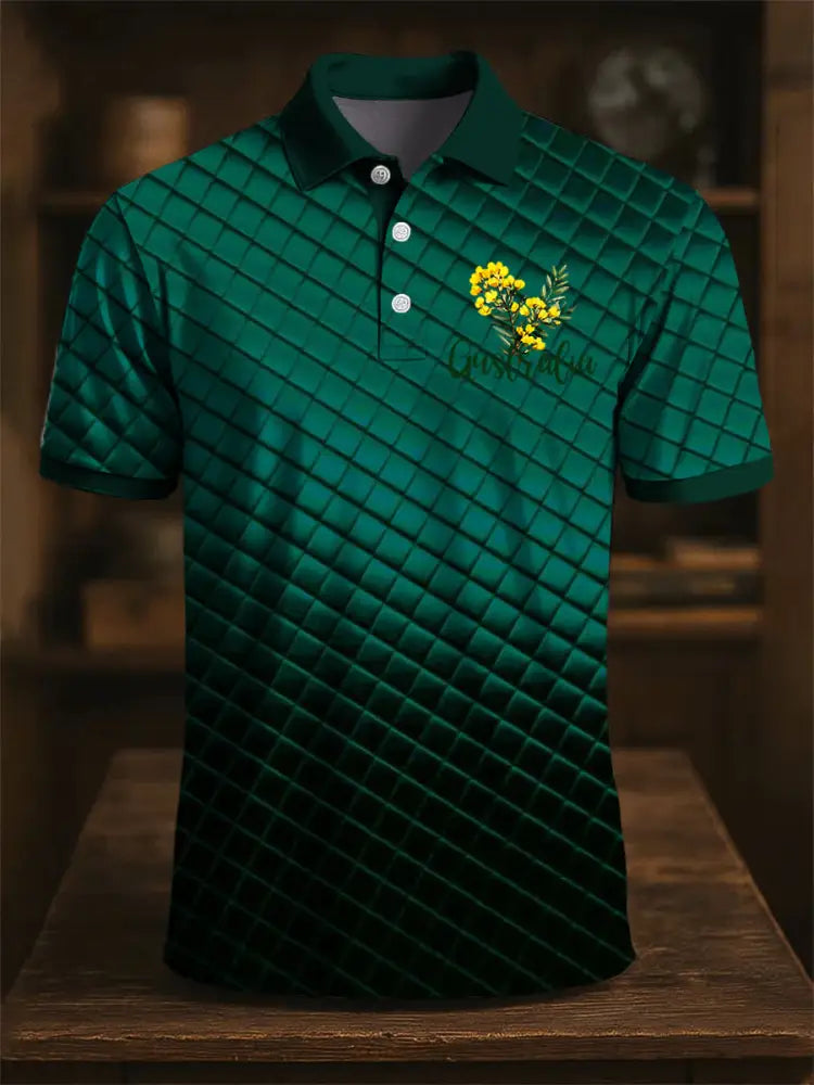 Men’s Australian Acacia Corsage Check Printed Casual Business Polo Shirt Colorful / S