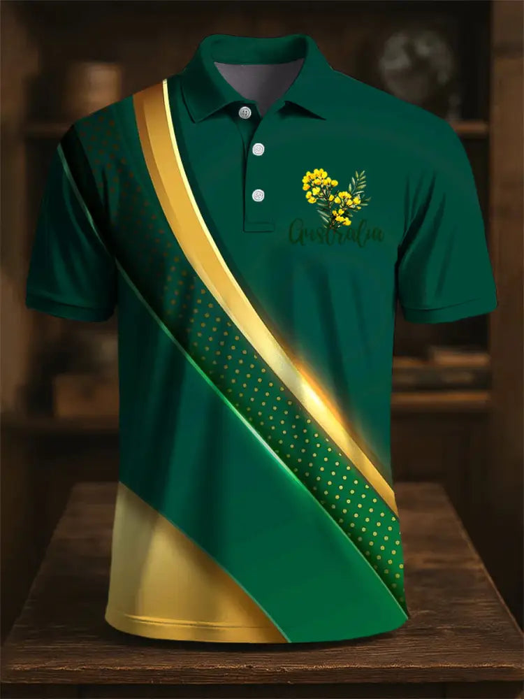 Men’s Australian Acacia Corsage Line Print Casual Business Polo Shirt Colorful / S