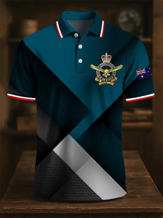 Men’s Australian Air Force Emblem Flag Geometric Print Casual Business Polo Shirt Colorful / S
