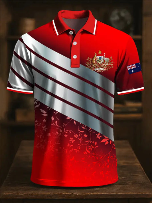 Men’s Australian Air Force Emblem Flag Kangaroo Printed Casual Business Polo Shirt Colorful / S