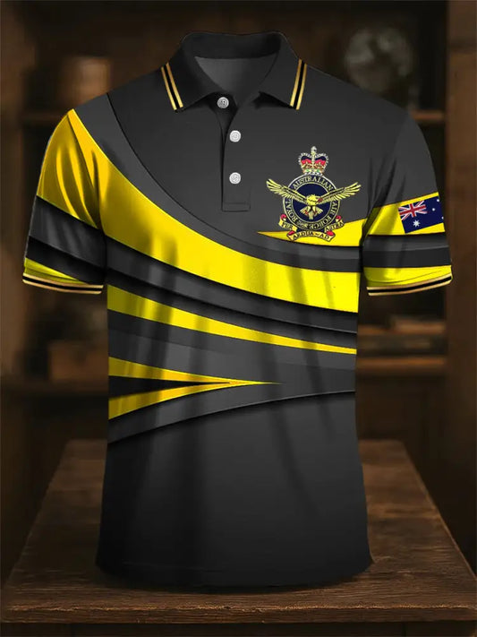Men’s Australian Air Force Emblem Flag Line Print Casual Business Polo Shirt Colorful / S