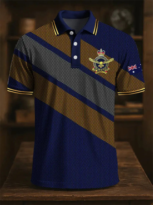 Men’s Australian Air Force Emblem Flag Stripe Printed Casual Business Polo Shirt Colorful / S
