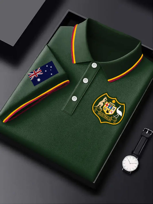 Mens Australian Flag Kangaroo Emblem Printed Casual Business Polo Shirt Colorful / S