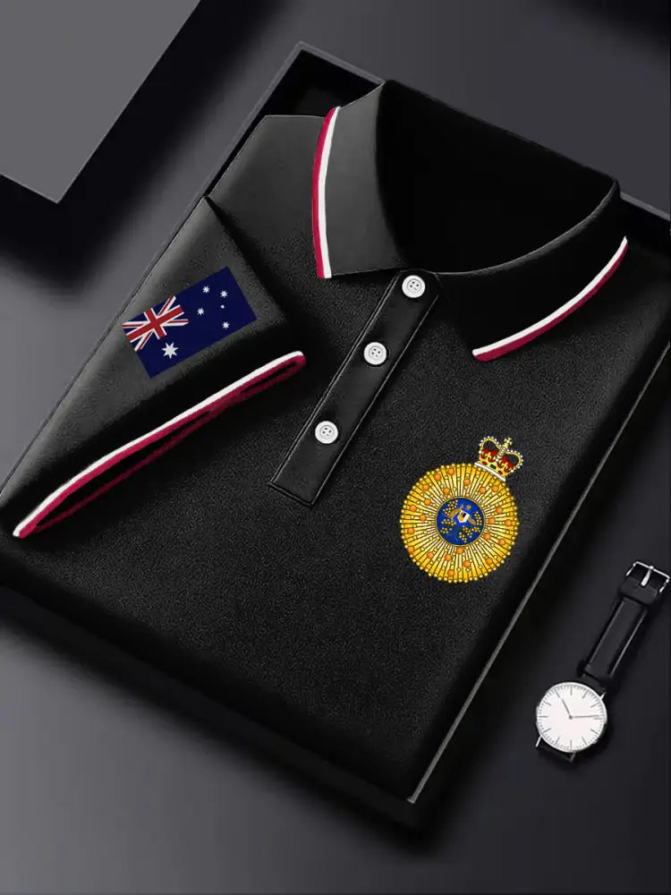 Mens Australian Flag Medal Print Casual Business Polo Shirt Colorful / S