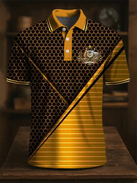 Men’s Australian Kangaroo Badge Spliced Printed Casual Business Polo Shirt Colorful / S