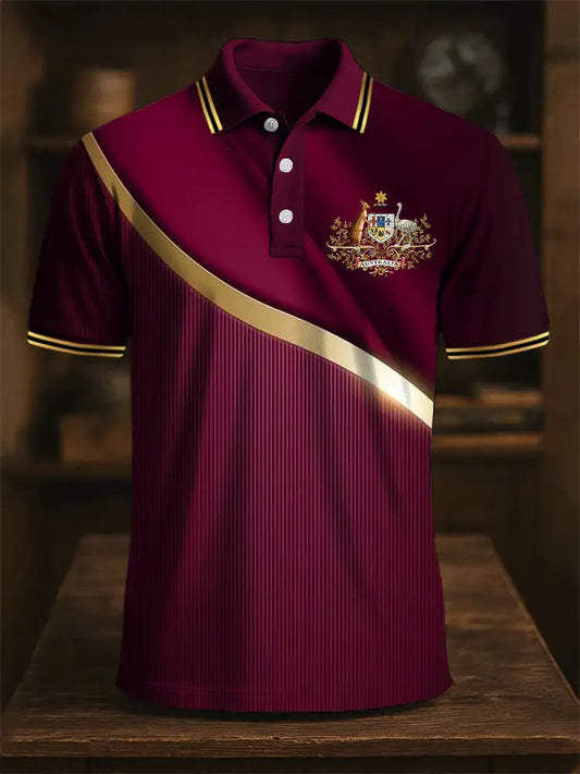 Men’s Australian Kangaroo Emblem Abstract Print Casual Business Polo Shirt Colorful / S