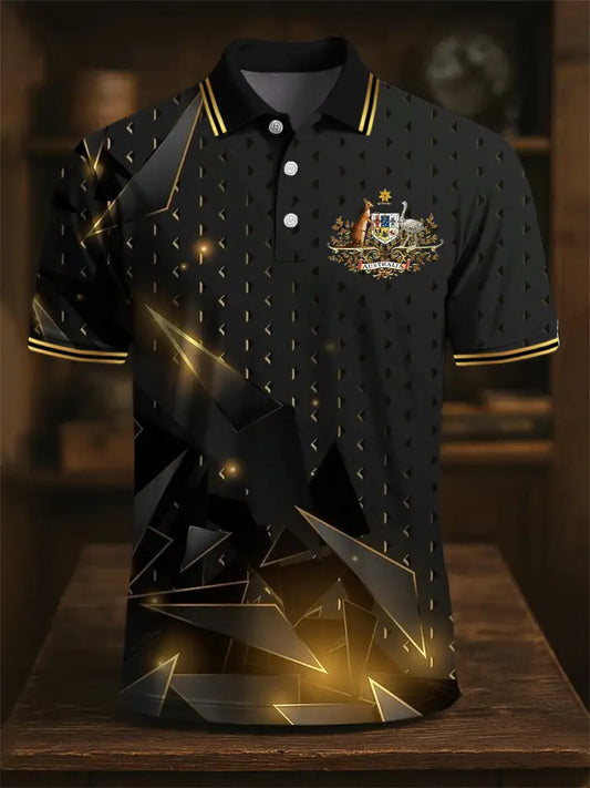 Men’s Australian Kangaroo Emblem Geometric Print Casual Business Polo Shirt Colorful / S