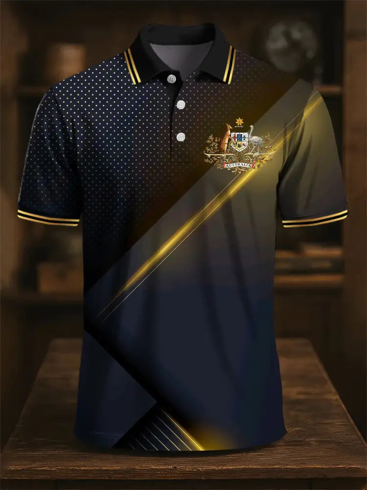 Men’s Australian Kangaroo Emblem Gradient Printed Casual Business Polo Shirt Colorful / S