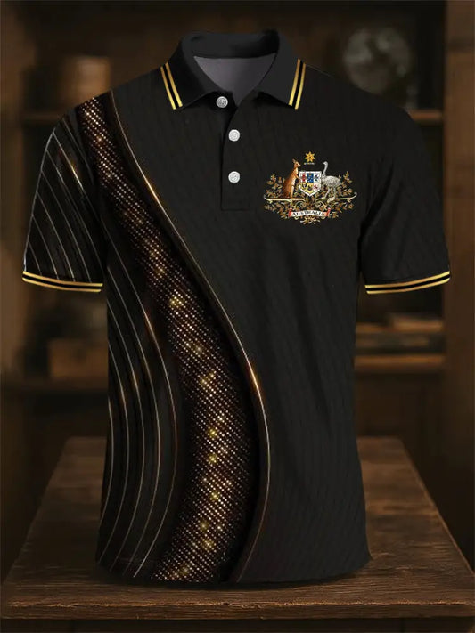 Men’s Australian Kangaroo Emblem Line Splicing Printed Casual Business Polo Shirt Colorful / S