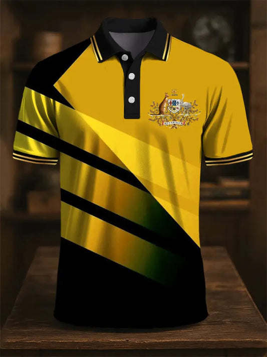 Men’s Australian Kangaroo Emblem Printed Casual Business Polo Shirt Colorful / S